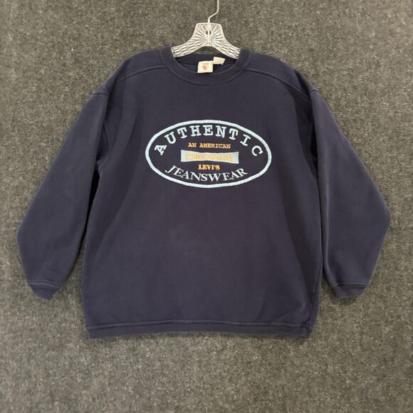Vintage Levis Sweatshirt Women's Small Navy Authentic Jeanswear Embroidered 90s - Picture 1 of 7